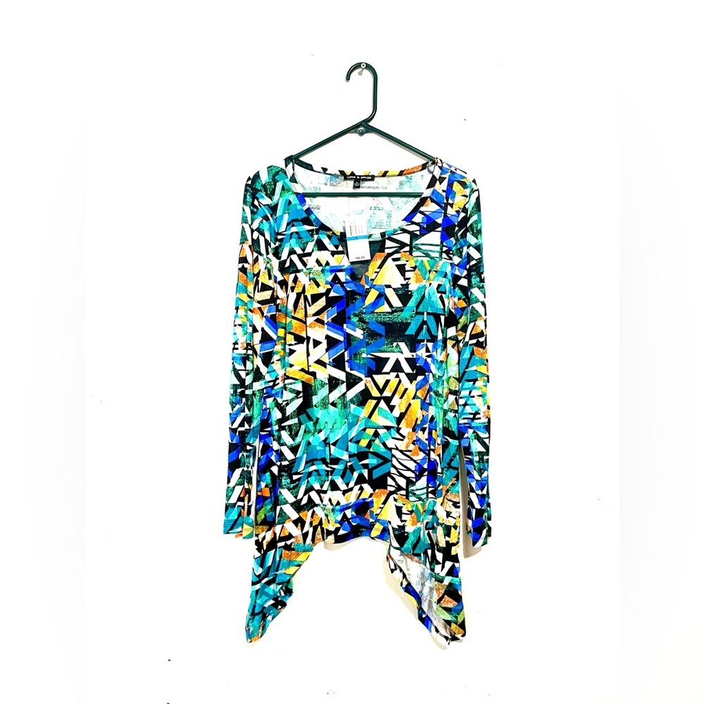 NWT Cable & Gauge Top Size‎ XL Tie Front Tab Sleeve Stretch Casual Abstract